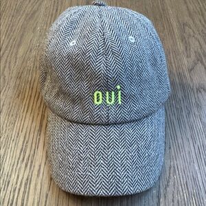 Clare V Brown Herringbone Cap with Neon Yellow Oui Embroidery